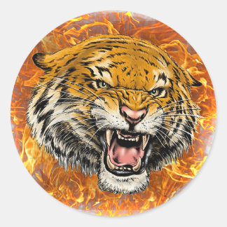 Sticker Rond tigre en flamme