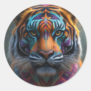 Sticker Rond Tigre majestueux avec peinture faciale Tribale vib