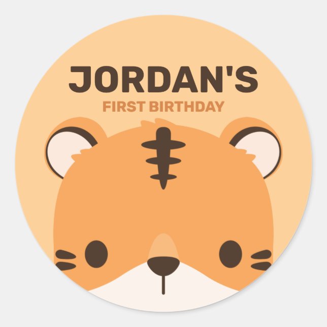 Sticker Rond Tigre mignon avec nom personnalisé (Devant)