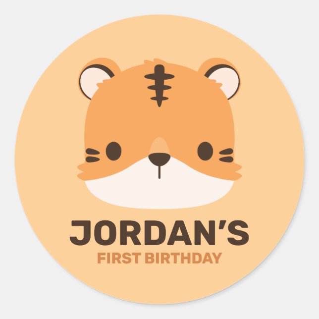 Sticker Rond Tigre mignon avec nom personnalisé (Devant)