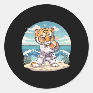 Sticker Rond Tigre mignon de karaté Kickboxing Taekwondo Jiu-ji