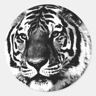 Sticker Rond Tigre noir et blanc