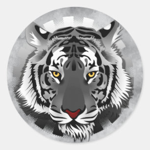 Sticker Rond Tigre noir et blanc