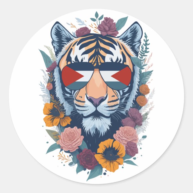 Sticker Rond Tigre palestinien - Palestine FLAG (Devant)