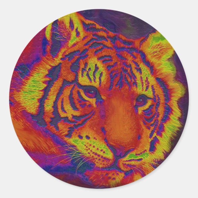 Sticker Rond tigre psychédélique (Devant)