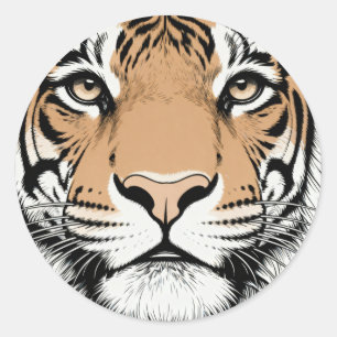 Sticker Rond Tigre qui fixe, visage de tigre