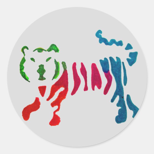 Sticker Rond Tigre rayé arc-en-ciel (Devant)