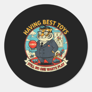 Sticker Rond Tigre satirique avec jouets graphique rétro drôle