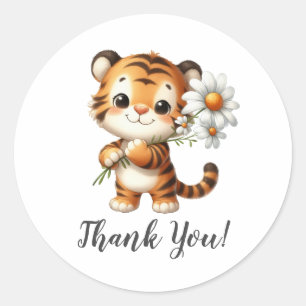 Sticker Rond Tigre souriant avec Merci de tournesol