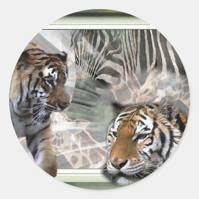 Sticker Rond Tigre, Zèbre, Giraffe, Cadeaux Amateurs (Devant)