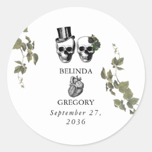 Sticker Rond Til Death Coeur gothique Mariage des crânes florau
