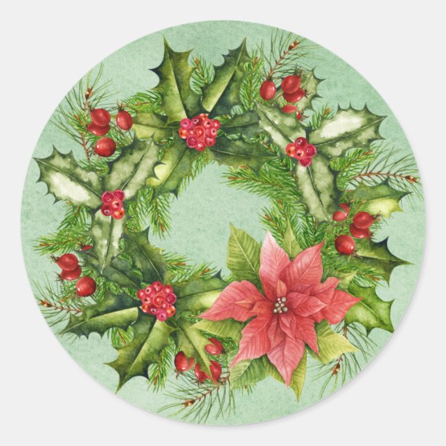 Sticker Rond Timbre de la couronne de Noël (Devant)