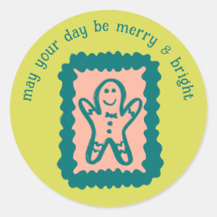 Sticker Rond Timbre de Noël fantaisiste Merry Bright personnali