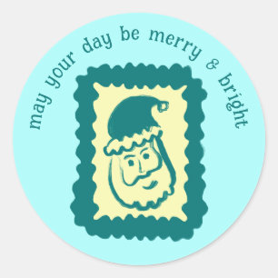 Sticker Rond Timbre de Noël fantaisiste Merry Bright personnali