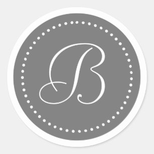 Sticker Rond Timbres à monogramme rond avec liseré gris et poin