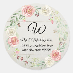 Sticker Rond Timbres de monogramme d'adresse de retour Rustique