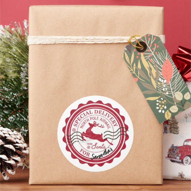 Sticker Rond Timbres de Noël s'amuser mignonne Père Noël bébé (vacances)