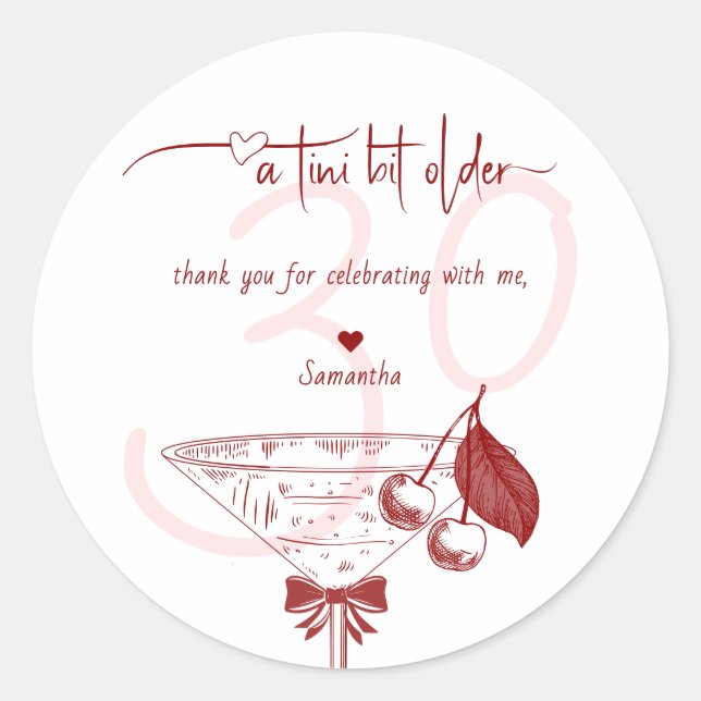 Sticker Rond Tini Bit Ancienne Bow moderne Cherry Martini Anniv (Devant)