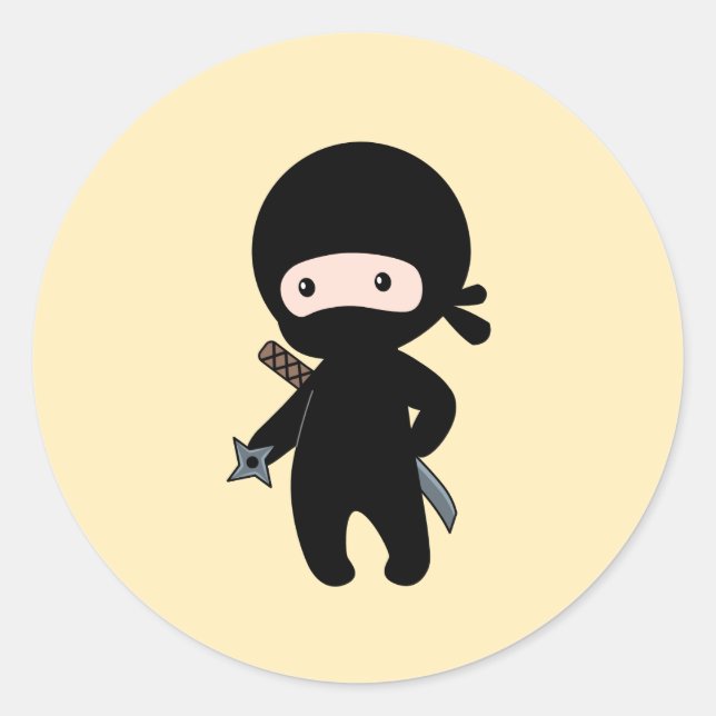 Sticker Rond Tiny Ninja tenant l'étoile à projeter sur Jaune (Devant)
