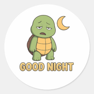 Sticker Rond Tired turtle saying Good Night