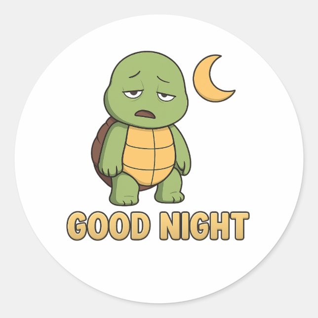 Sticker Rond Tired turtle saying Good Night (Devant)