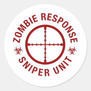 Sticker Rond Tireur isolé de zombi