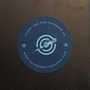 Sticker Rond Tissu de denim bleu typographie personnalisée.