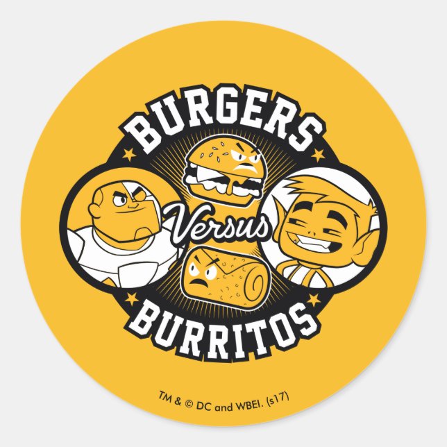 Sticker Rond Titans Ados, allez ! | Burgers contre Burritos (Devant)