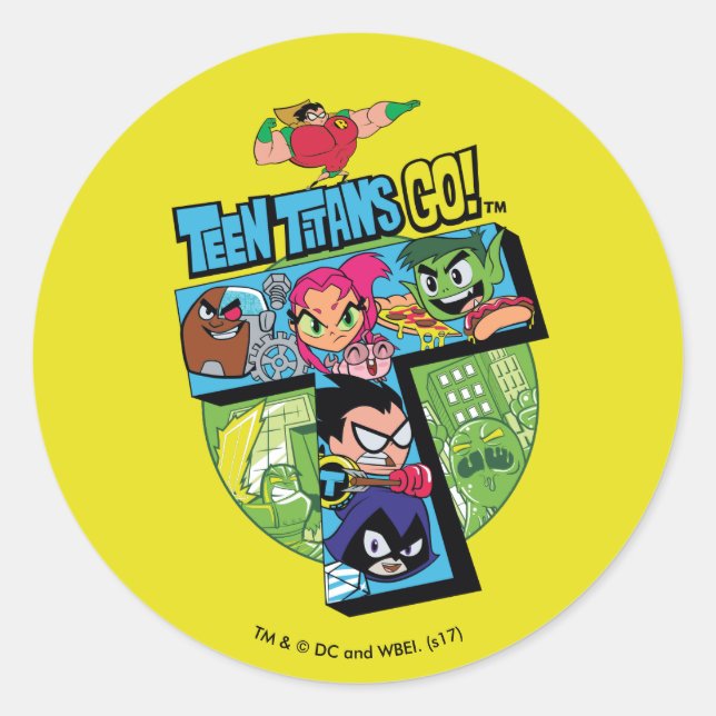 Sticker Rond Titans Ados, allez ! | Collage de la tour Titans (Devant)