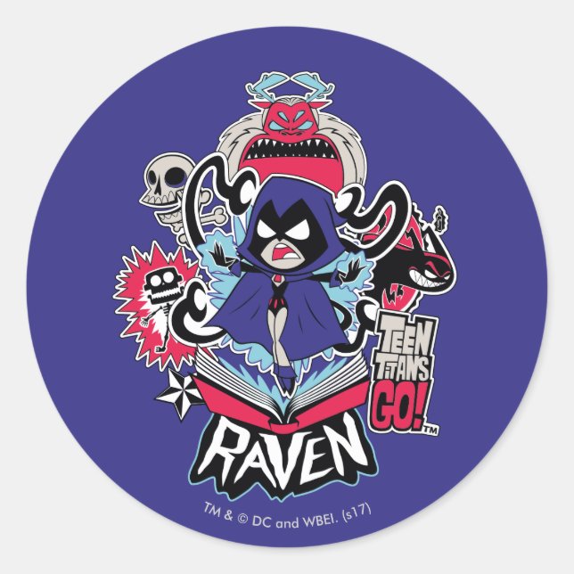 Sticker Rond Titans Ados, allez ! | Raven puissance démoniaque  (Devant)