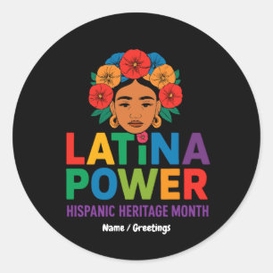 Sticker Rond Titre : Femmes Latina Power Flowers Mois hispaniqu