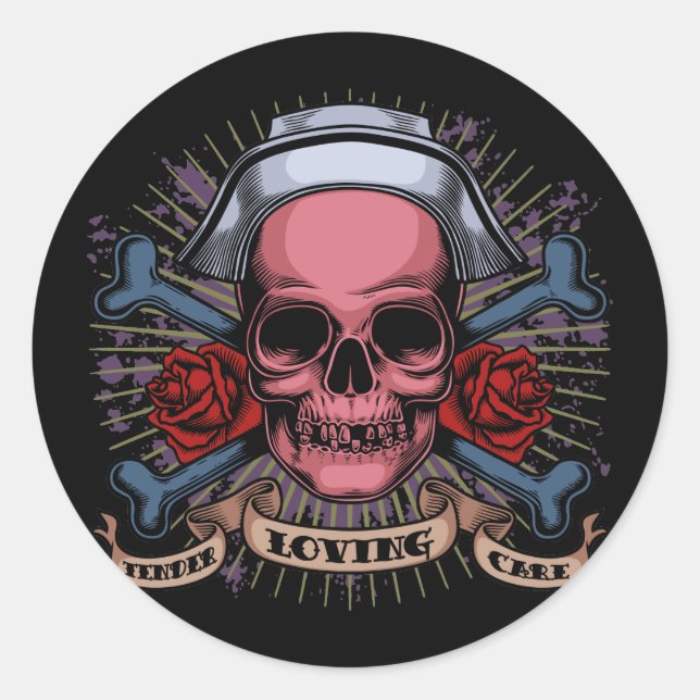 Sticker Rond TLC Infirmière crâne (Devant)
