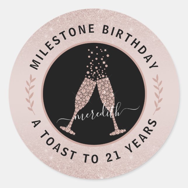 Sticker Rond Toast de Parties scintillant Champagne personnalis (Devant)