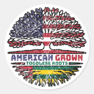 Sticker Rond Togo Togolese American USA Tree Roots Flag