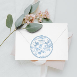 Sticker Rond Toile bleue et blanche de Jouy Fête des mariées