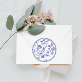 Sticker Rond Toile bleue et blanche de Jouy Fête des mariées