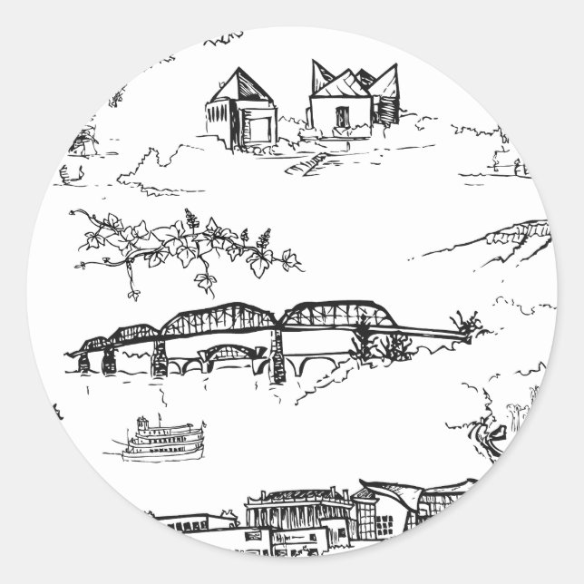 Sticker Rond Toile Chattanooga noir et blanc (Devant)