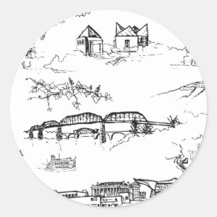 Sticker Rond Toile Chattanooga noir et blanc