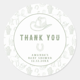 Sticker Rond Toile de Jouy Green Cowboy Baby shower occidental