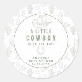 Sticker Rond Toile de Jouy Green Cowboy Baby shower occidental