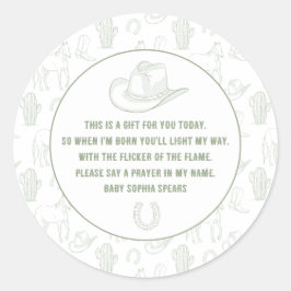 Sticker Rond Toile de Jouy Green Cowboy Prière Occidentale Baby