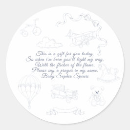 Sticker Rond Toile de Jouy Nursery Prayer Candle