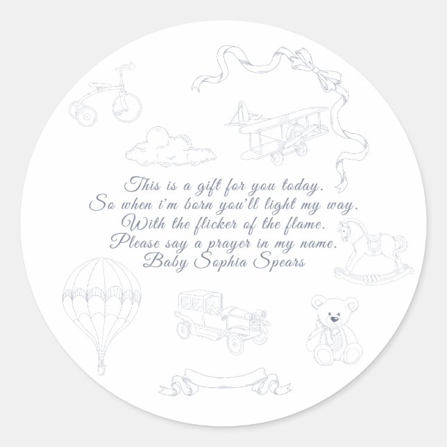 Sticker Rond Toile de Jouy Nursery Prayer Candle (Devant)