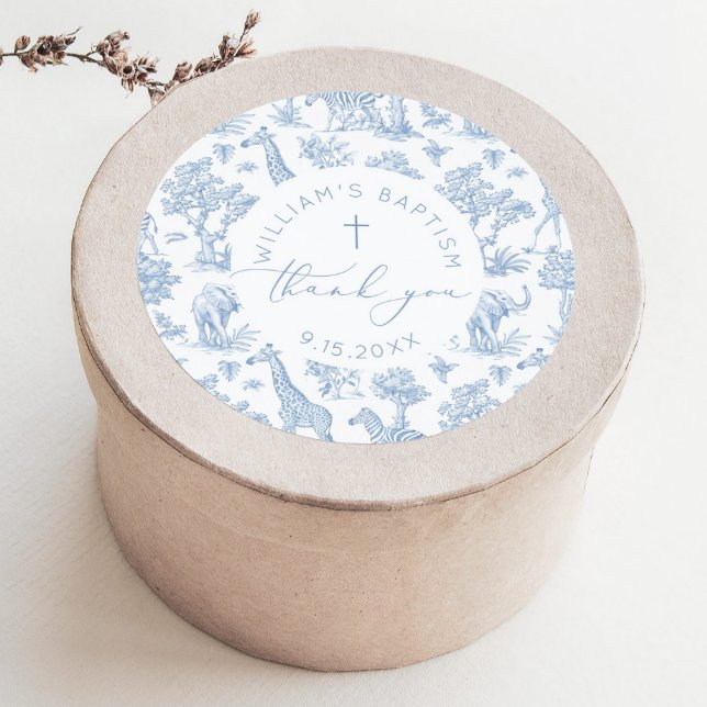 Sticker Rond Toile de Jouy Safari Boy Baptism Thank you (Créateur téléchargé)