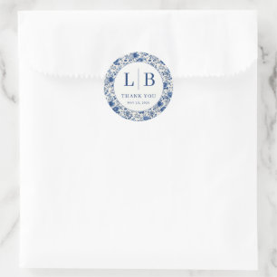 Sticker Rond Toile Florale Bleue Élégante