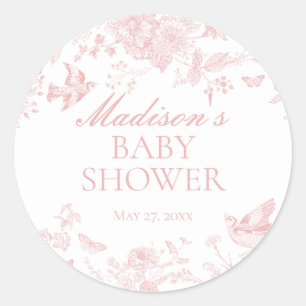 Sticker Rond Toile Rose De Jouy Baby shower Floral Vintage