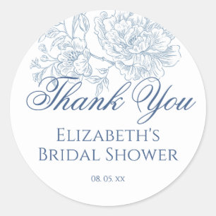 Sticker Rond Toile vintage bleu Floral Script Merci