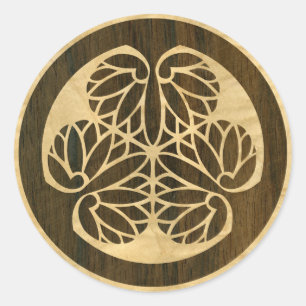 Sticker Rond Tokugawa Aoi Mon Japonais Crest Bois Veneer