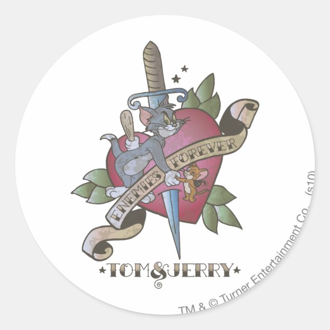 Sticker Rond Tom et Jerry Ennemies pour toujours 2 (Devant)
