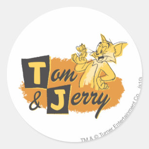 Sticker Rond Tom et Jerry Mouse en Paw Logo